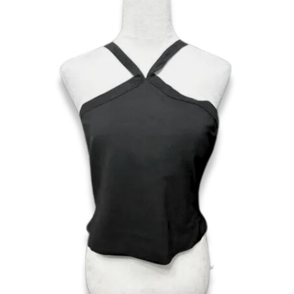 French Connection Halter Neck Top Built In Shelf Bra Sleeveless Black W XL NWT - Picture 2 of 9